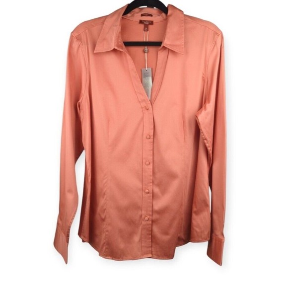 TALBOTS Haberdashery Button Down Top Pink Long Slv Stretch Cotton Sateen 20 - Picture 1 of 7